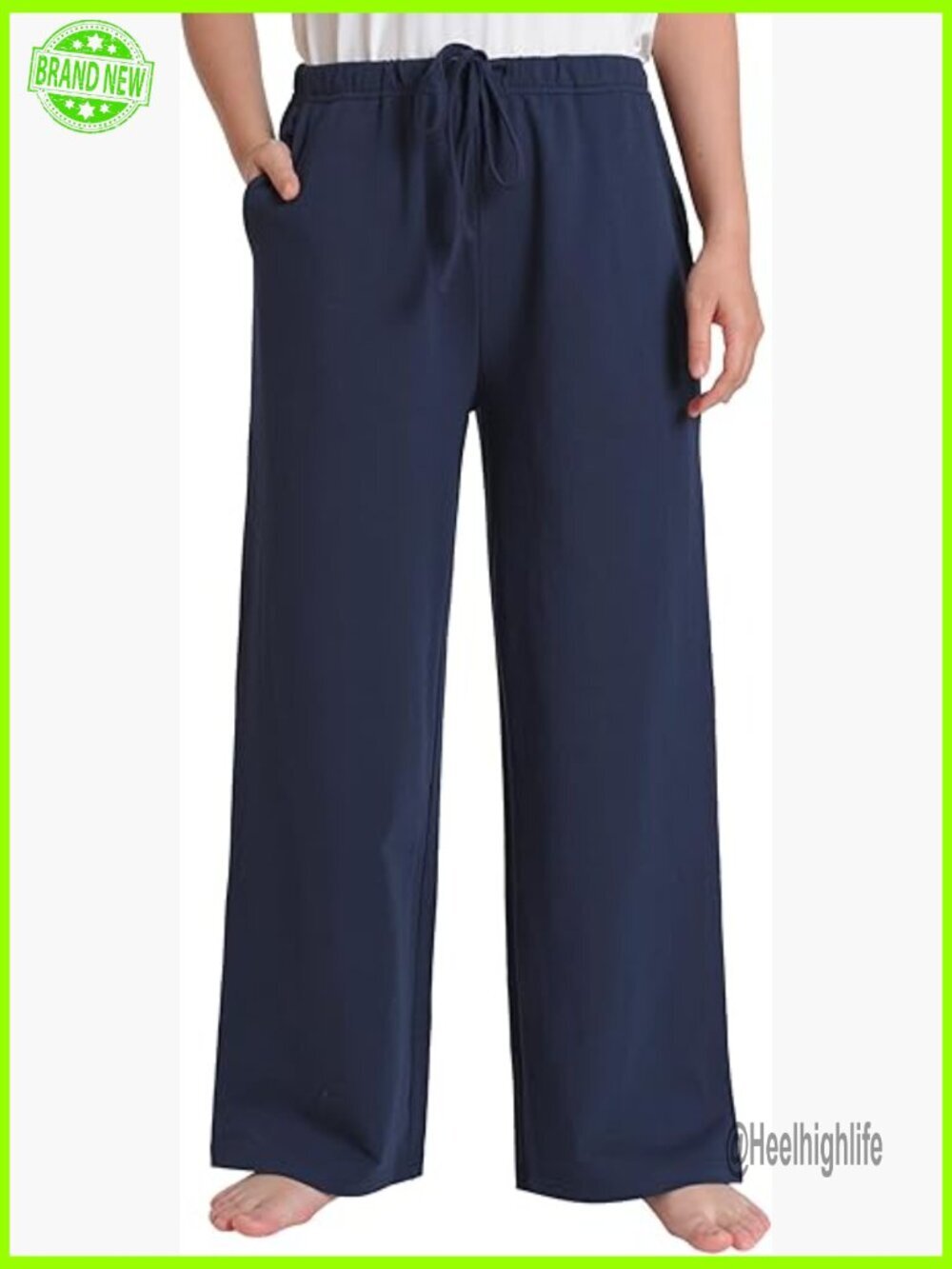Petite Cotton Pajama Bottoms Wide Leg Lounge Pants with Pockets